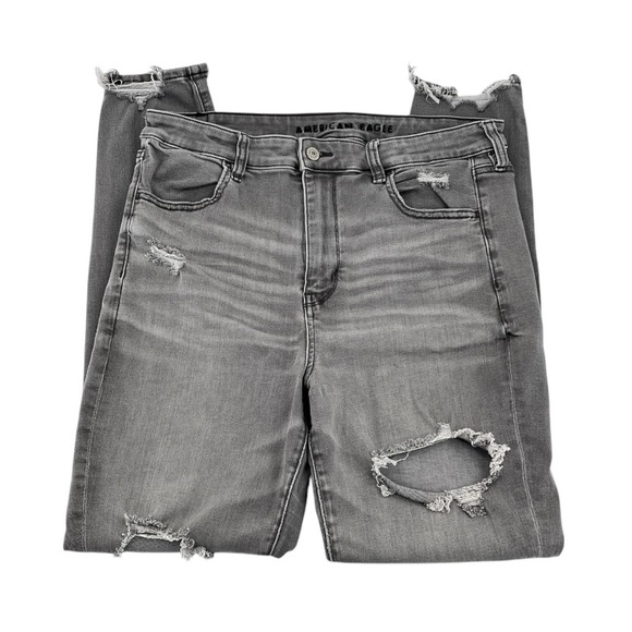 AE Next Level Stretch Women’s Super High Waist Jegging Light Gray Ripped 14 Long - Picture 1 of 15